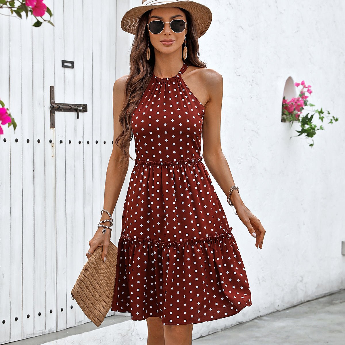 Dots Print Halter Neck Casual Mini Dress - Image 6