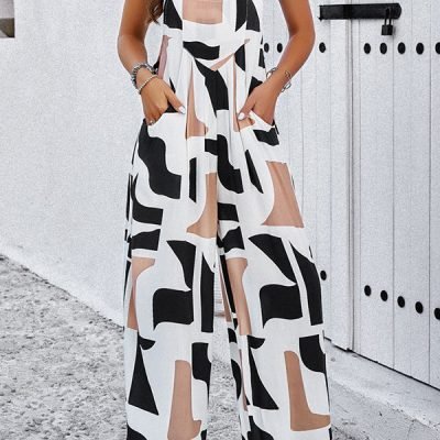 Fashion Printed Sleeveless Casual Jumpsuit