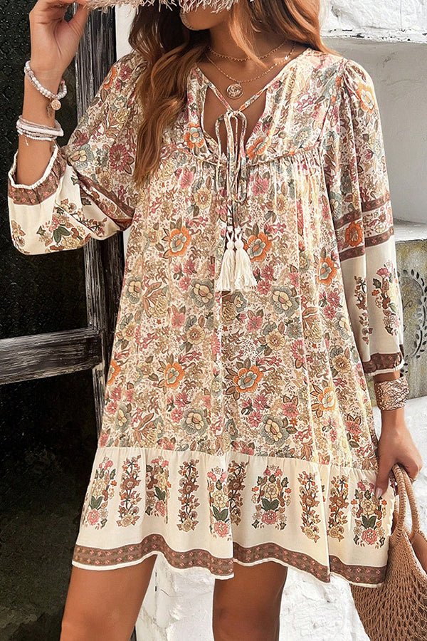 Bohemia Print V Neck Casual Dress - Image 3