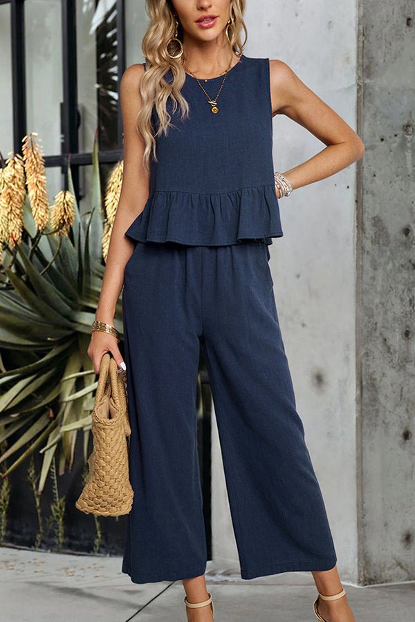 Solid Color Ruffle Hem Two Pieces Set - Image 3