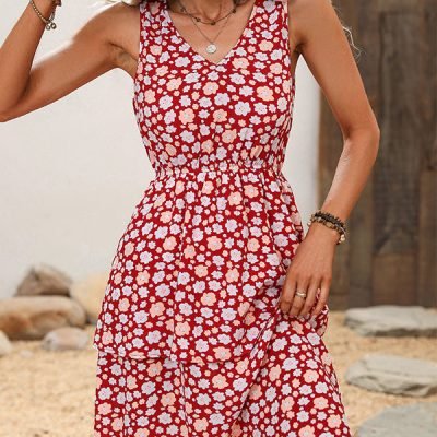 Floral Print Sleeveless Ruffled Dress
