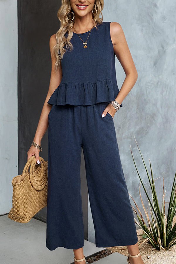 Solid Color Ruffle Hem Two Pieces Set - Image 4