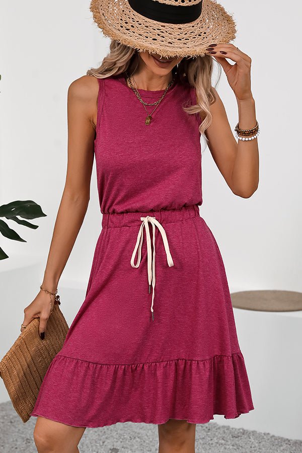 Fashion Solid Color Tie Waist Casual Dress - Image 4