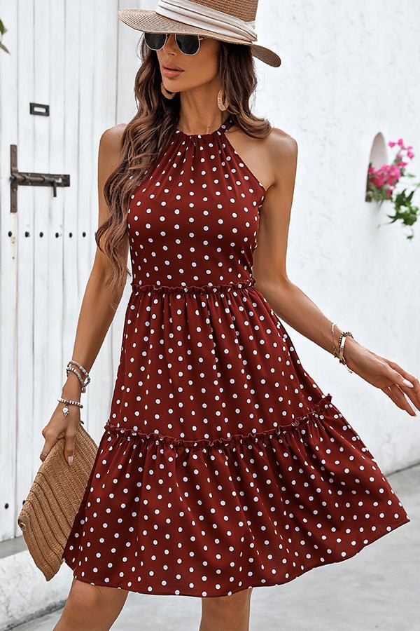 Dots Print Halter Neck Casual Mini Dress - Image 2