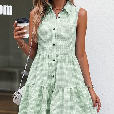 Plaid Print Sleeveless Ruffle Hem Dress