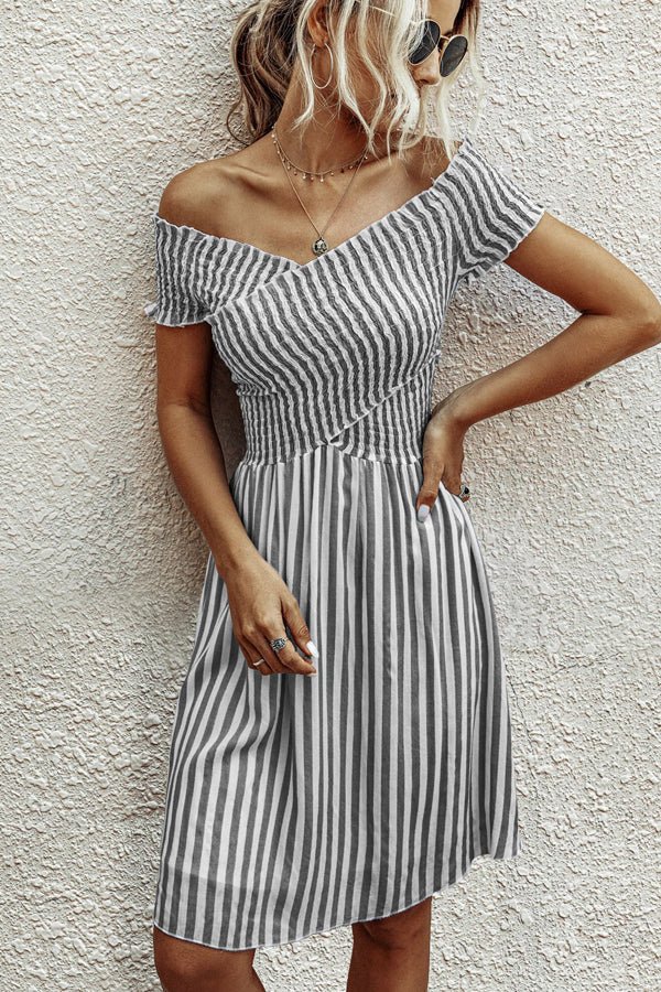 Fashion Short Sleeve Stripe Print Dress - Image 4