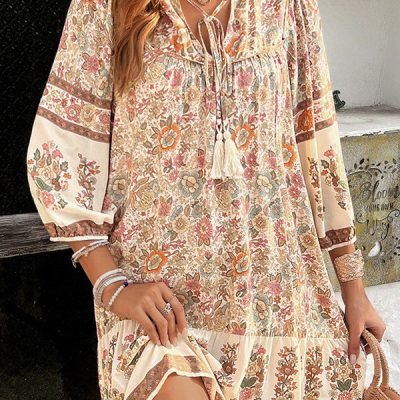 Bohemia Print V Neck Casual Dress