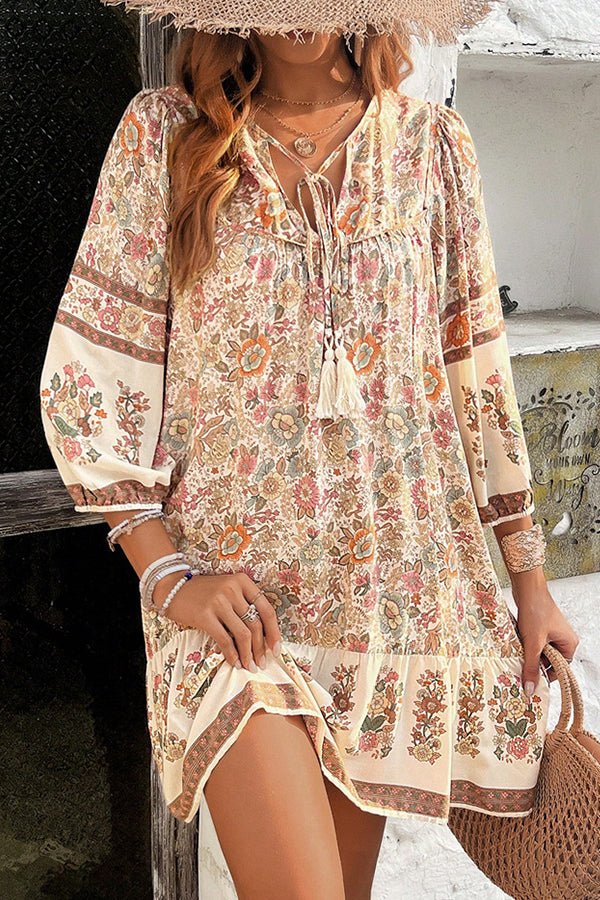 Bohemia Print V Neck Casual Dress