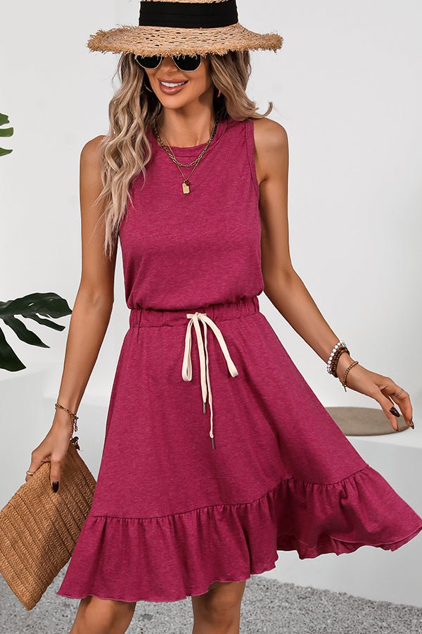 Fashion Solid Color Tie Waist Casual Dress - Image 2