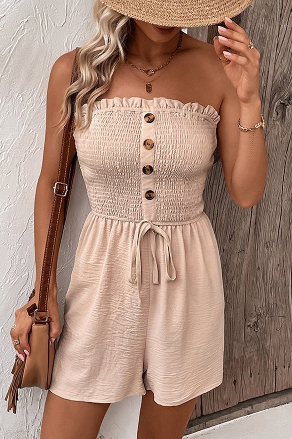 Solid Color Smocked Bandeau Rompers - Image 4