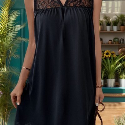 Fashion Lace Patchwork Solid Color Dress