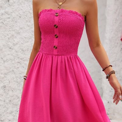 Fashion Solid Smocked Chest Mini Dress