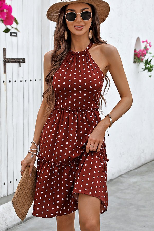 Dots Print Halter Neck Casual Mini Dress