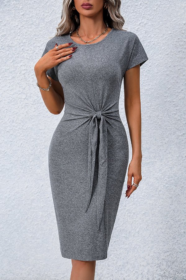 Tie Front Solid Color Short Sleeve Dress - Image 4