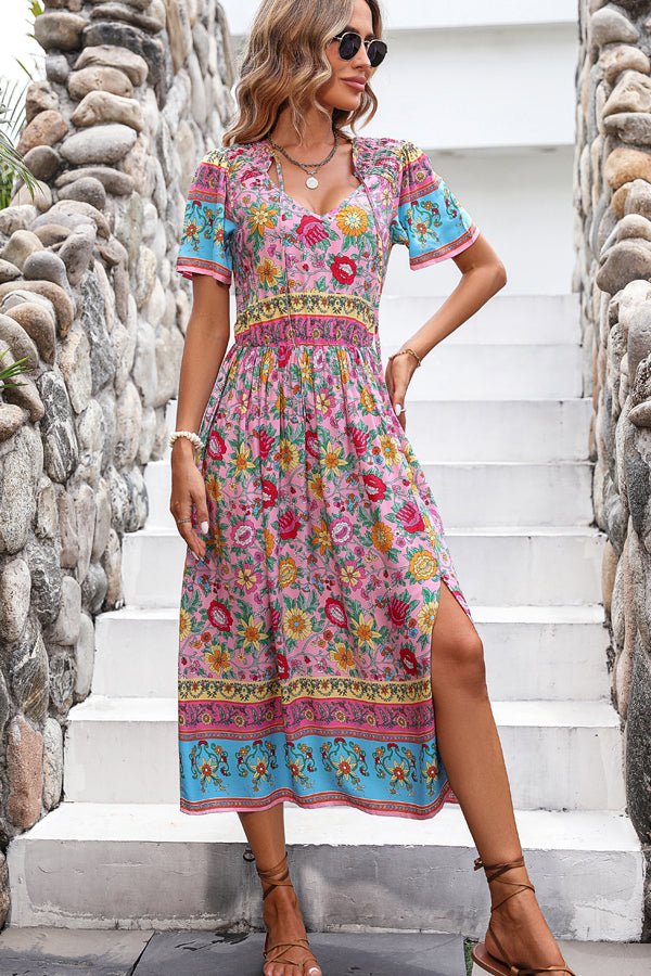 Bohemia Print Knot Front Split Side Maxi Dress - Image 5
