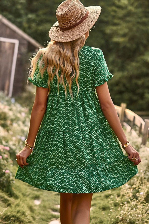 Floral Print Short Sleeve Mini Dress - Image 3