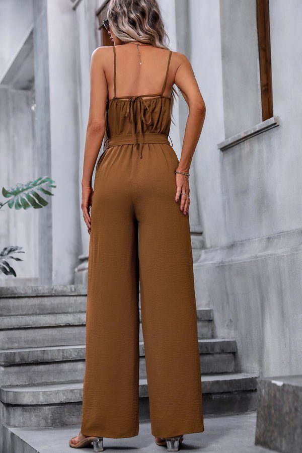Fashion Knot Waist Solid Color Casual Jumpsuits - Image 3