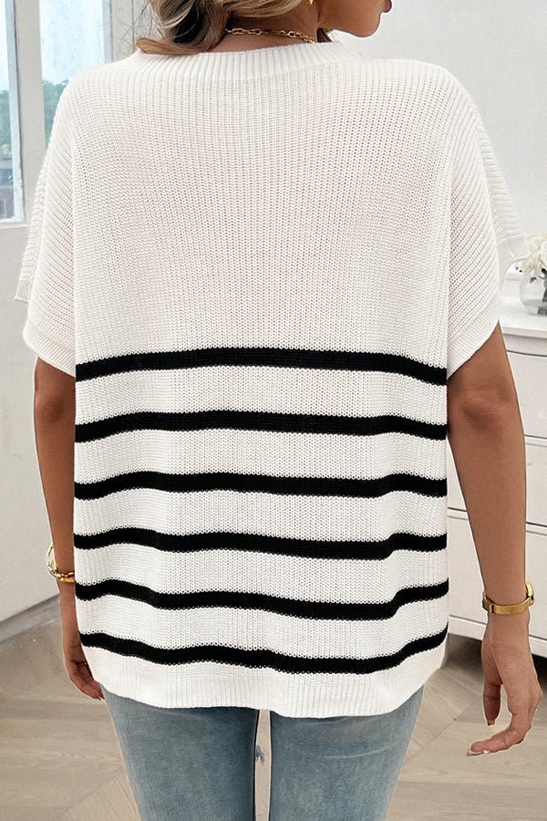 Fashion Round Neck Stripe Print Causal Tops - Image 3