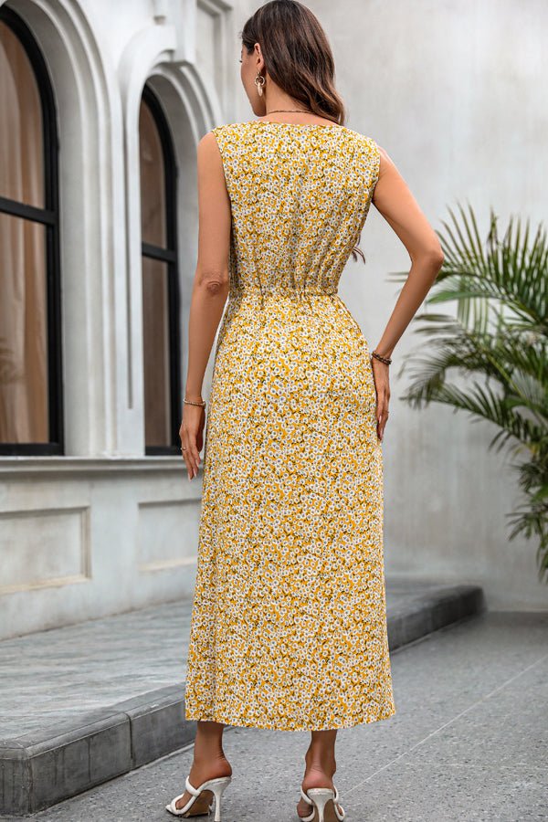 Deep V Neck Floral Print Knot Waist Maxi Dress - Image 5