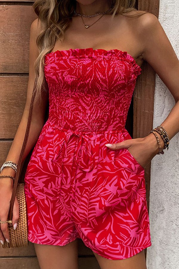 Fashion Floral Smocked Chest Bandeau Rompers - Image 3
