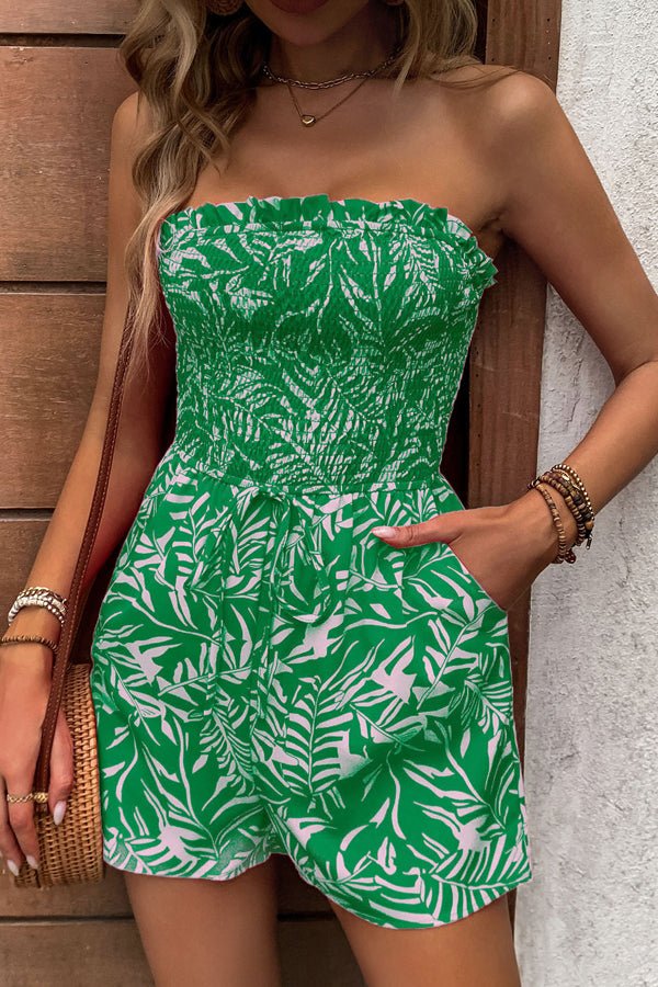 Floral Smocked Chest Bandeau Rompers - Image 2