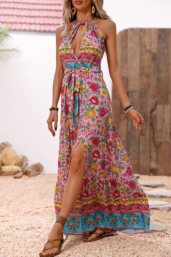 Bohemia Print Halter Neck Split Side Maxi Dress - Image 6