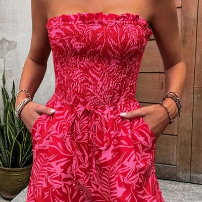 Fashion Floral Smocked Chest Bandeau Rompers