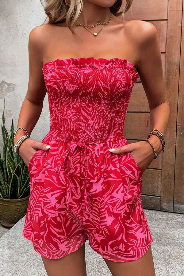 Fashion Floral Smocked Chest Bandeau Rompers