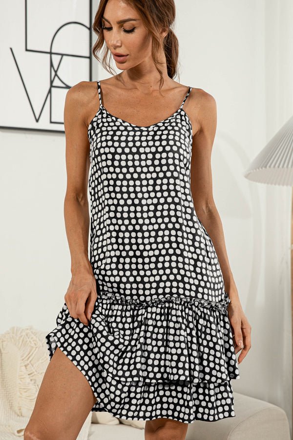 Polka Dot Print Ruflle Hem Mini Dress - Image 3