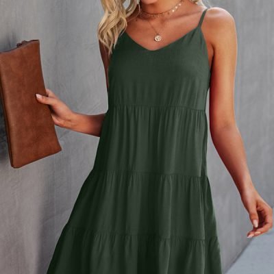 Fashion Solid Color Ruffle Hem Mini Dress
