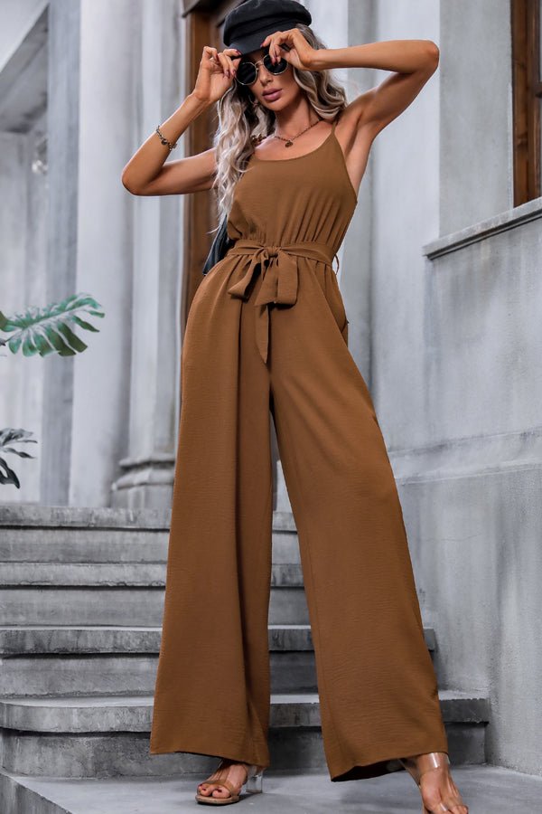 Fashion Knot Waist Solid Color Casual Jumpsuits - Image 4