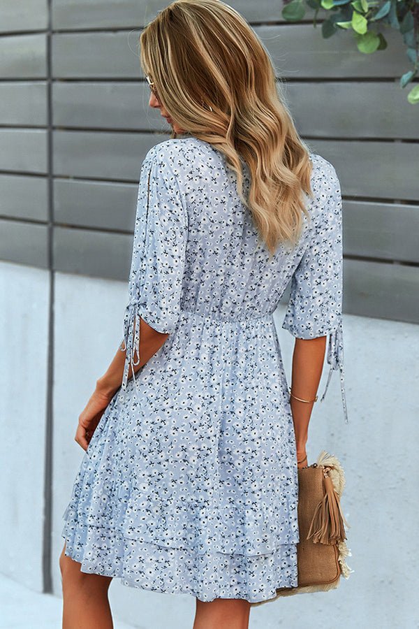Fashion Floral Print Knot Sleeve Mini Dress - Image 3
