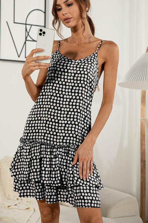 Polka Dot Print Ruflle Hem Mini Dress - Image 4