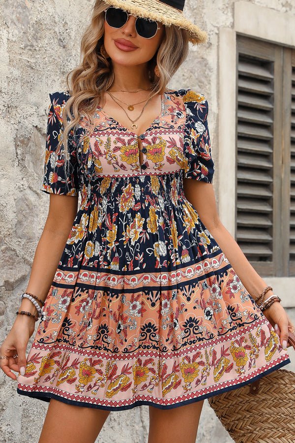 Fashion Bohemia Print Ruffle Hem Mini Dress - Image 4