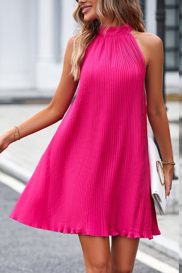 DeepPink Halter Neck Solid Mini Dress - Image 3