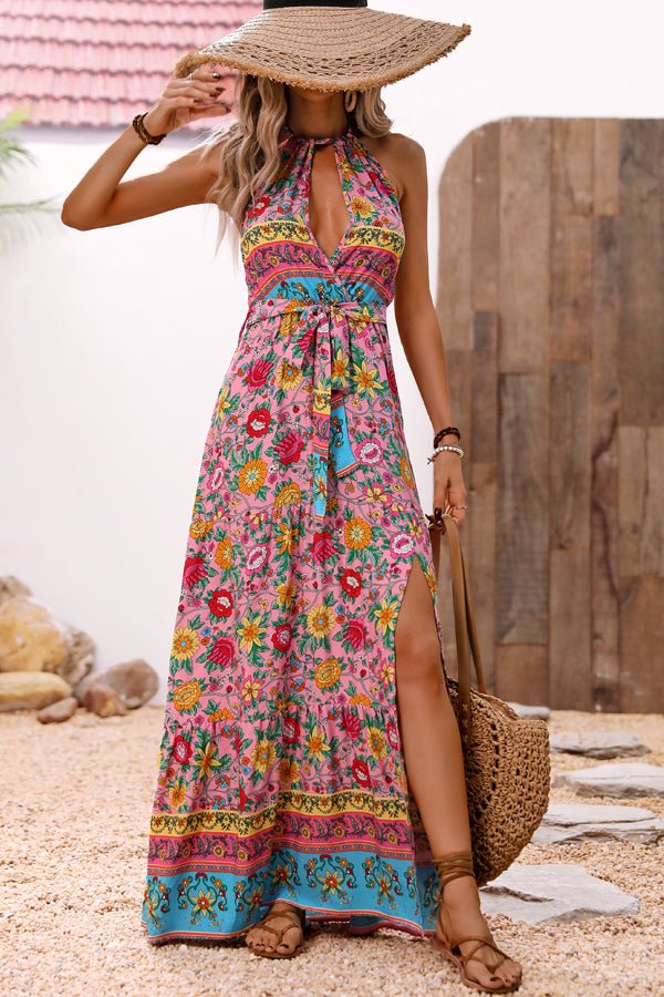 Bohemia Print Halter Neck Split Side Maxi Dress - Image 2
