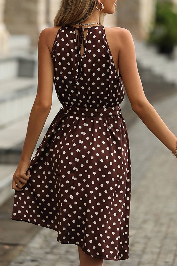 Dots Print Knot Waist Ruffle Mini Dress - Image 3