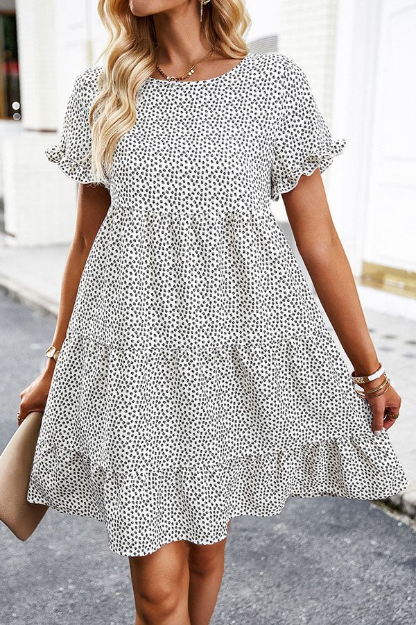 Fashion Floral Print Short Sleeve Mini Dress - Image 5