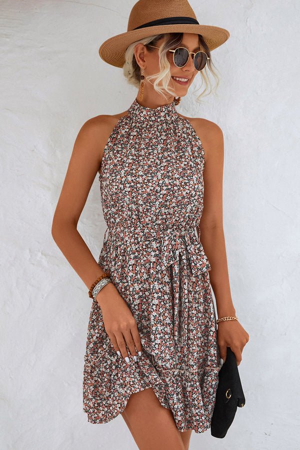 Fashion Floral Print Halter Neck Mini Dress - Image 2