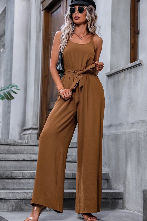 Fashion Knot Waist Solid Color Casual Jumpsuits - Image 5