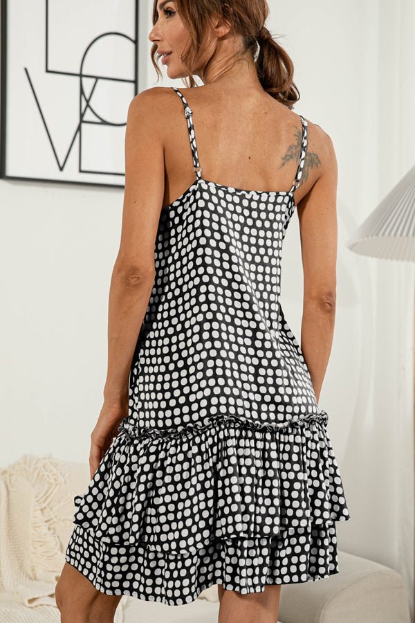 Polka Dot Print Ruflle Hem Mini Dress - Image 5