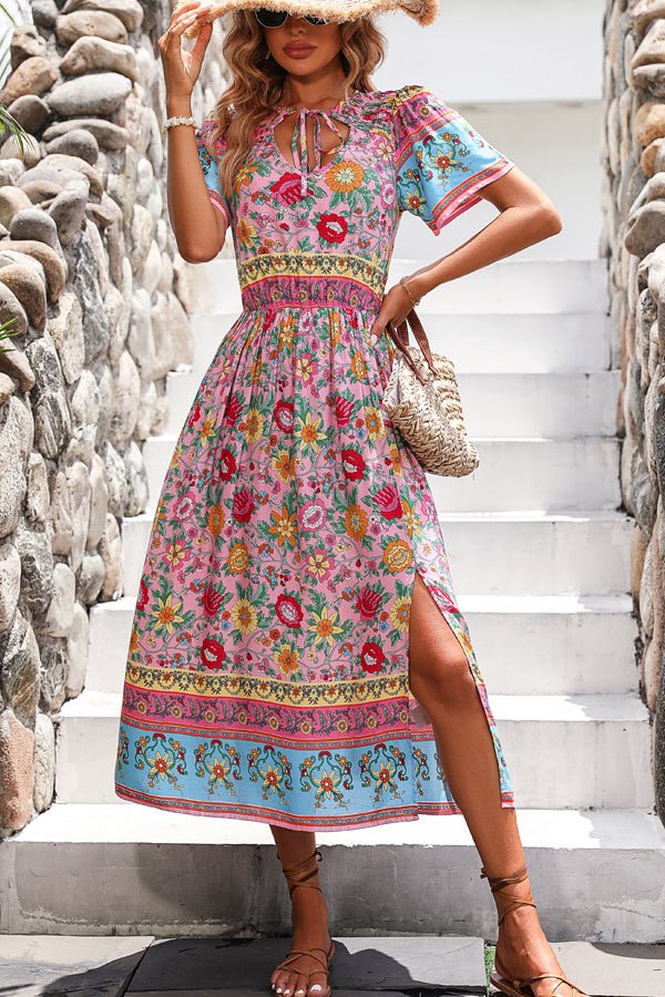 Bohemia Print Knot Front Split Side Maxi Dress - Image 4