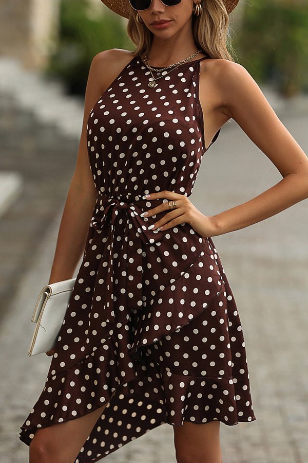 Dots Print Knot Waist Ruffle Mini Dress - Image 4
