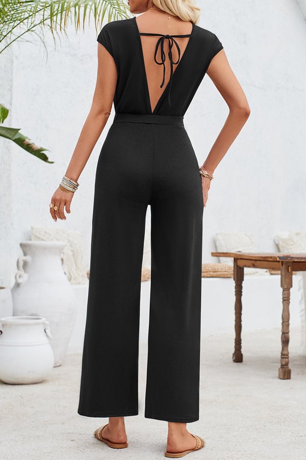 Knot Design Solid Black Casual Jumpsuits - Image 3