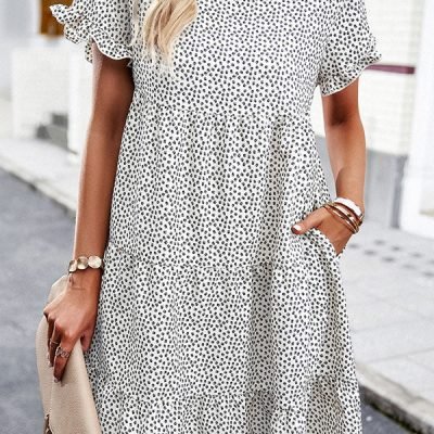 Fashion Floral Print Short Sleeve Mini Dress