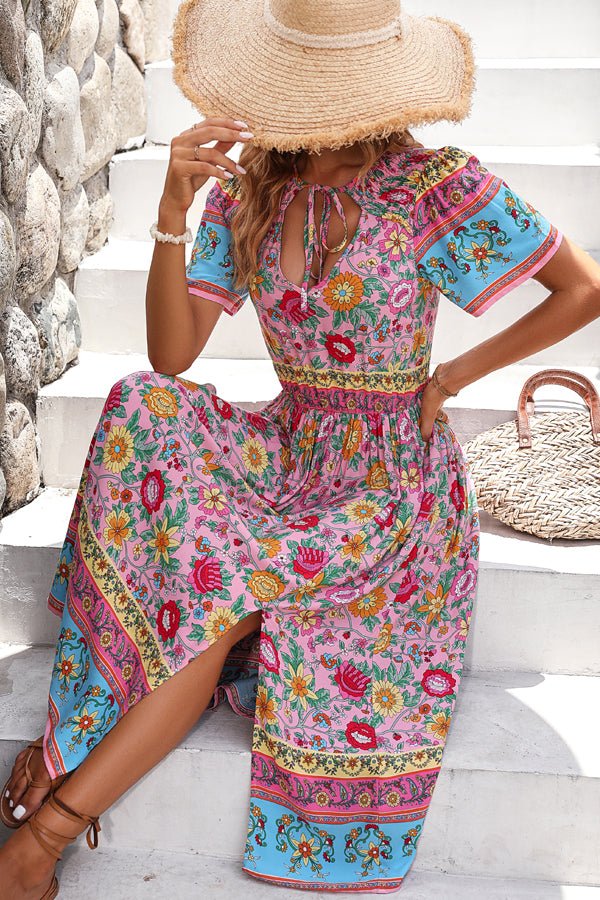 Bohemia Print Knot Front Split Side Maxi Dress - Image 6