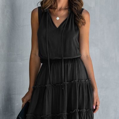 Stringy Selvedge Solid High Waisted Casual Dress