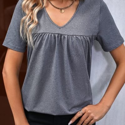 V Neck  Short Sleeve Casual Tops