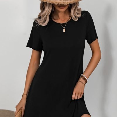 Fashion Solid Black Casual Dress