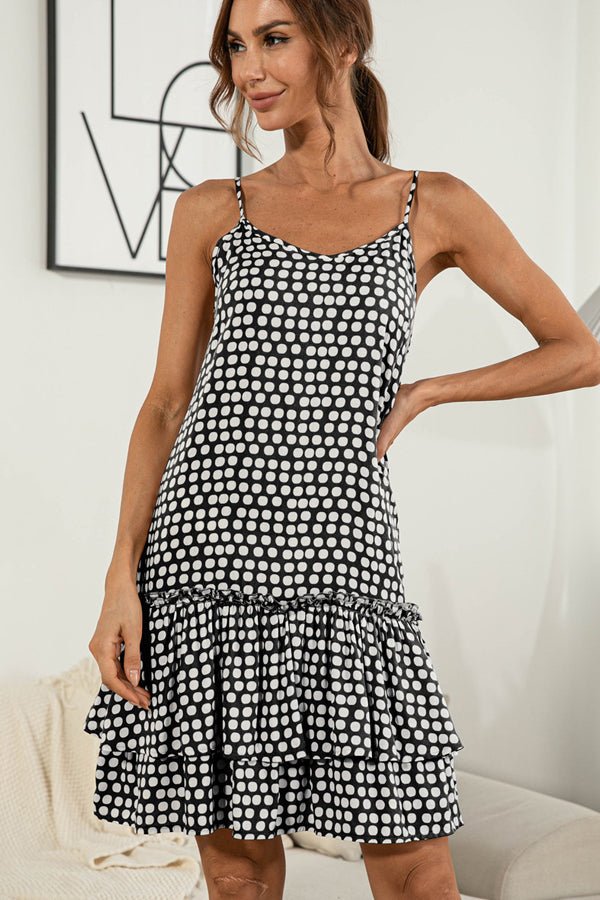 Polka Dot Print Ruflle Hem Mini Dress - Image 2